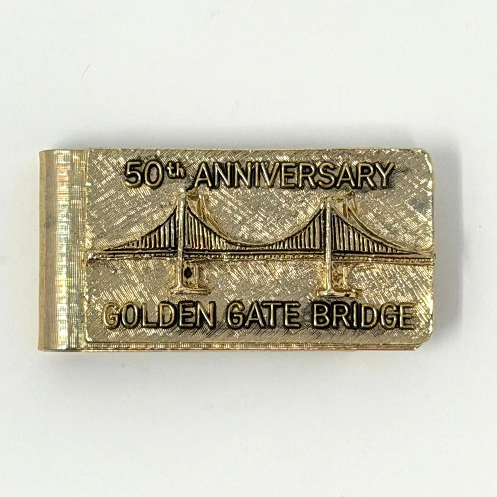 Golden Gate Bridge Money Clip 50th Anniversary 1987‎ Gold Tone Vintage